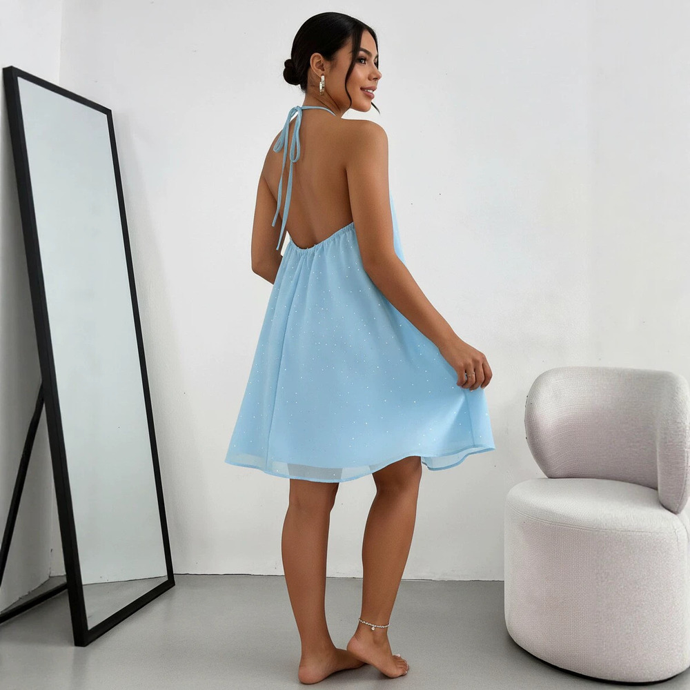 ZARA Elegant Sequined Strappy Backless Asymmetric Short Summer Party Dress - Picture 4 of 6